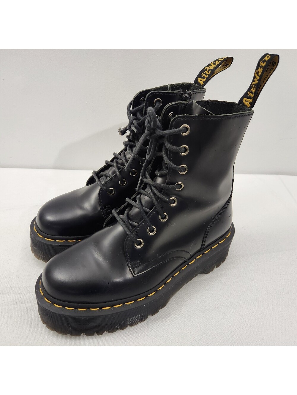 Dr. Martens Jadon Black Leather Platform Boots Womens Size 6 Side Zip Combat
